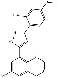 2-[5-(6-bromo-4H-1,3-benzodioxin-8-yl)-1H-pyrazol-3-yl]-5-methoxyphenol 구조식 이미지