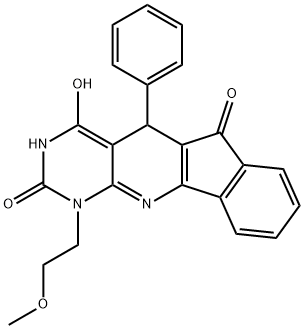 4-hydroxy-1-(2-methoxyethyl)-5-phenyl-1H-indeno[2',1':5,6]pyrido[2,3-d]pyrimidine-2,6(3H,5H)-dione Structure