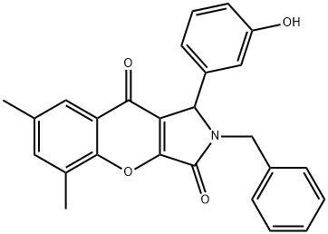 2-benzyl-1-(3-hydroxyphenyl)-5,7-dimethyl-1,2-dihydrochromeno[2,3-c]pyrrole-3,9-dione 구조식 이미지