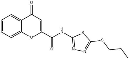4-oxo-N-[5-(propylsulfanyl)-1,3,4-thiadiazol-2-yl]-4H-chromene-2-carboxamide 구조식 이미지