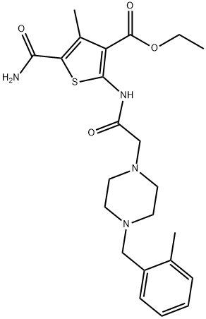 ethyl 5-carbamoyl-4-methyl-2-(2-(4-(2-methylbenzyl)piperazin-1-yl)acetamido)thiophene-3-carboxylate Structure