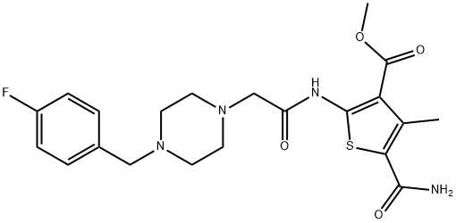 methyl 5-carbamoyl-2-(2-(4-(4-fluorobenzyl)piperazin-1-yl)acetamido)-4-methylthiophene-3-carboxylate Structure