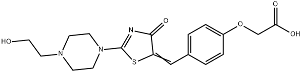 {4-[(E)-{2-[4-(2-hydroxyethyl)piperazin-1-yl]-4-oxo-1,3-thiazol-5(4H)-ylidene}methyl]phenoxy}acetic acid Structure