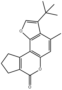 3-(tert-butyl)-4-methyl-9,10-dihydrocyclopenta[c]furo[2,3-f]chromen-7(8H)-one 구조식 이미지