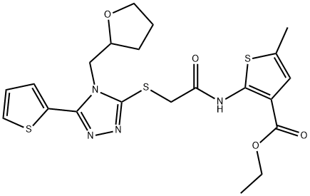 ethyl 5-methyl-2-(2-((4-((tetrahydrofuran-2-yl)methyl)-5-(thiophen-2-yl)-4H-1,2,4-triazol-3-yl)thio)acetamido)thiophene-3-carboxylate Structure