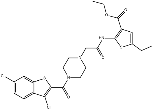 ethyl 2-(2-(4-(3,6-dichlorobenzo[b]thiophene-2-carbonyl)piperazin-1-yl)acetamido)-5-ethylthiophene-3-carboxylate Structure