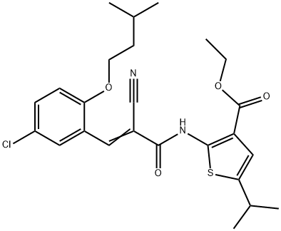 (E)-ethyl 2-(3-(5-chloro-2-(isopentyloxy)phenyl)-2-cyanoacrylamido)-5-isopropylthiophene-3-carboxylate Structure