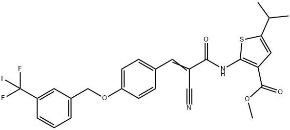 (E)-methyl 2-(2-cyano-3-(4-((3-(trifluoromethyl)benzyl)oxy)phenyl)acrylamido)-5-isopropylthiophene-3-carboxylate Structure