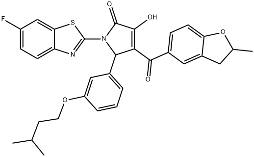 1-(6-fluorobenzo[d]thiazol-2-yl)-3-hydroxy-5-(3-(isopentyloxy)phenyl)-4-(2-methyl-2,3-dihydrobenzofuran-5-carbonyl)-1H-pyrrol-2(5H)-one Structure