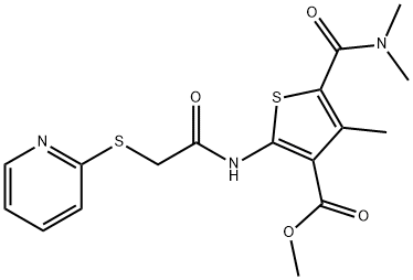 methyl 5-(dimethylcarbamoyl)-4-methyl-2-(2-(pyridin-2-ylthio)acetamido)thiophene-3-carboxylate 구조식 이미지