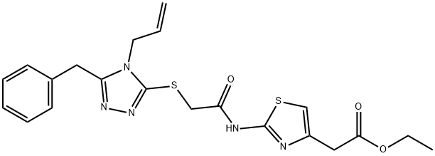 ethyl 2-(2-(2-((4-allyl-5-benzyl-4H-1,2,4-triazol-3-yl)thio)acetamido)thiazol-4-yl)acetate 구조식 이미지