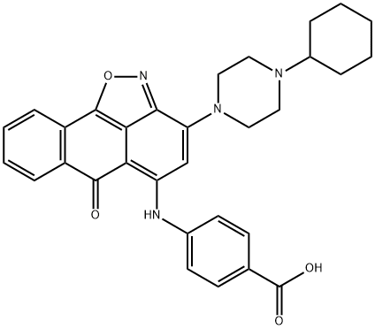 4-((3-(4-cyclohexylpiperazin-1-yl)-6-oxo-6H-anthra[1,9-cd]isoxazol-5-yl)amino)benzoicacid Structure