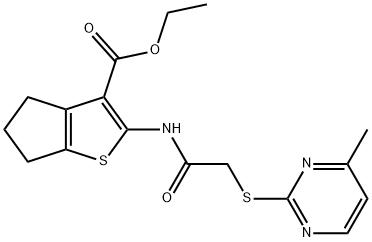 ethyl 2-(2-((4-methylpyrimidin-2-yl)thio)acetamido)-5,6-dihydro-4H-cyclopenta[b]thiophene-3-carboxylate 구조식 이미지