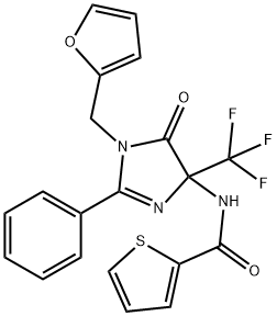 N-[1-(furan-2-ylmethyl)-5-oxo-2-phenyl-4-(trifluoromethyl)-4,5-dihydro-1H-imidazol-4-yl]thiophene-2-carboxamide 구조식 이미지