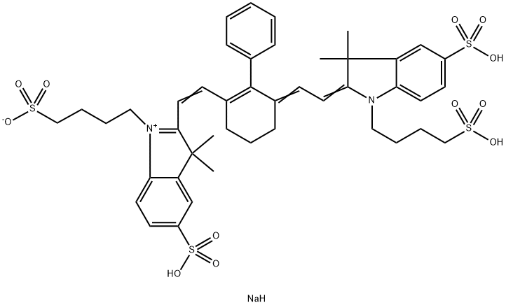 2-[2-(3-[2-[3,3-Dimethyl-5-sulfo-1-(4-sulfobutyl)-1,3-dihydro-indol-2-ylidene]-ethylidene]-2-
phenyl-cyclohex-1-enyl)-vinyl]-3,3-dimethyl-5-sulfo-1-(4-sulfobutyl)-3H-indolium
hydroxide, inner salt, trisodium salt 구조식 이미지