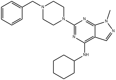 6-(4-benzylpiperazin-1-yl)-N-cyclohexyl-1-methyl-1H-pyrazolo[3,4-d]pyrimidin-4-amine Structure