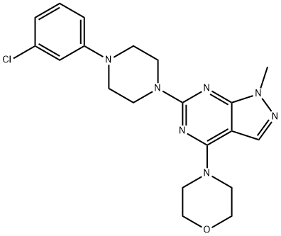 6-[4-(3-chlorophenyl)piperazin-1-yl]-1-methyl-4-(morpholin-4-yl)-1H-pyrazolo[3,4-d]pyrimidine 구조식 이미지