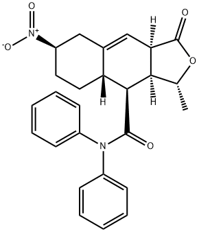 (3R,3aS,4S,4aS,7R,9aR)-3-Methyl-7-nitro-1-oxo-N,N-diphenyl-1,3,3a,4,4a,5,6,7,8,9a-decahydronaphtho[2,3-c]furan-4-carboxamide 구조식 이미지