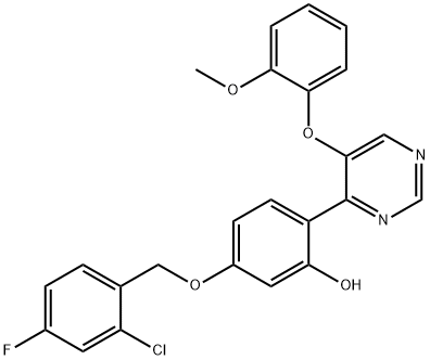 5-((2-chloro-4-fluorobenzyl)oxy)-2-(5-(2-methoxyphenoxy)pyrimidin-4-yl)phenol Structure