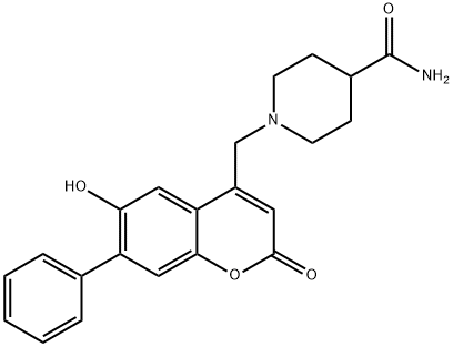 1-[(6-hydroxy-2-oxo-7-phenyl-2H-chromen-4-yl)methyl]piperidine-4-carboxamide 구조식 이미지