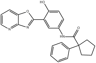 N-[4-hydroxy-3-([1,3]oxazolo[4,5-b]pyridin-2-yl)phenyl]-1-phenylcyclopentanecarboxamide 구조식 이미지