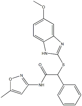 2-[(5-methoxy-1H-benzimidazol-2-yl)sulfanyl]-N-(5-methyl-1,2-oxazol-3-yl)-2-phenylacetamide 구조식 이미지