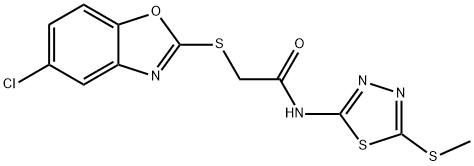 2-[(5-chloro-1,3-benzoxazol-2-yl)thio]-N-[5-(methylthio)-1,3,4-thiadiazol-2-yl]acetamide 구조식 이미지