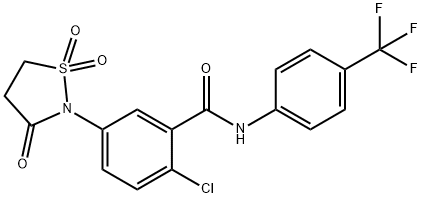 2-chloro-5-(1,1-dioxido-3-oxo-1,2-thiazolidin-2-yl)-N-[4-(trifluoromethyl)phenyl]benzamide Structure