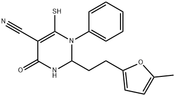 6-Mercapto-2-[2-(5-methyl-furan-2-yl)-ethyl]-4-oxo-1-phenyl-1,2,3,4-tetrahydro-pyrimidine-5-carbonitrile Structure