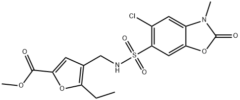 methyl 4-((5-chloro-3-methyl-2-oxo-2,3-dihydrobenzo[d]oxazole-6-sulfonamido)methyl)-5-ethylfuran-2-carboxylate Structure