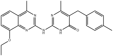 2-[(8-ethoxy-4-methylquinazolin-2-yl)amino]-6-methyl-5-(4-methylbenzyl)pyrimidin-4(3H)-one 구조식 이미지