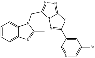 1-{[6-(5-bromopyridin-3-yl)[1,2,4]triazolo[3,4-b][1,3,4]thiadiazol-3-yl]methyl}-2-methyl-1H-benzimidazole 구조식 이미지