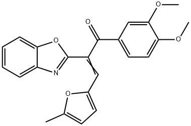 (2E)-2-(1,3-benzoxazol-2-yl)-1-(3,4-dimethoxyphenyl)-3-(5-methylfuran-2-yl)prop-2-en-1-one Structure