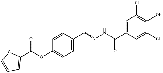 (E)-4-((2-(3,5-dichloro-4-hydroxybenzoyl)hydrazono)methyl)phenyl thiophene-2-carboxylate 구조식 이미지