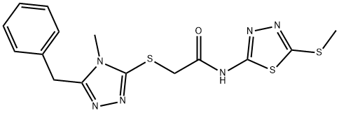 2-[(5-benzyl-4-methyl-4H-1,2,4-triazol-3-yl)thio]-N-[5-(methylthio)-1,3,4-thiadiazol-2-yl]acetamide Structure