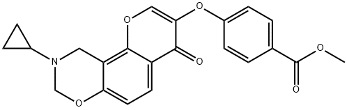 methyl 4-[(9-cyclopropyl-4-oxo-9,10-dihydro-4H,8H-chromeno[8,7-e][1,3]oxazin-3-yl)oxy]benzoate 구조식 이미지