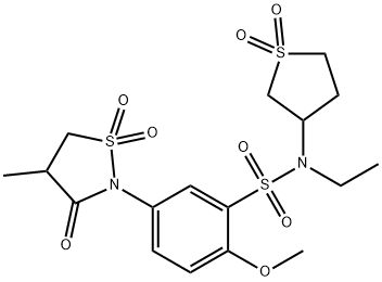 N-(1,1-dioxidotetrahydrothiophen-3-yl)-N-ethyl-2-methoxy-5-(4-methyl-1,1-dioxido-3-oxo-1,2-thiazolidin-2-yl)benzenesulfonamide Structure