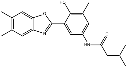 N-[3-(5,6-dimethyl-1,3-benzoxazol-2-yl)-4-hydroxy-5-methylphenyl]-3-methylbutanamide 구조식 이미지