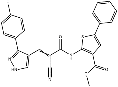 (E)-methyl 2-(2-cyano-3-(3-(4-fluorophenyl)-1H-pyrazol-4-yl)acrylamido)-5-phenylthiophene-3-carboxylate Structure