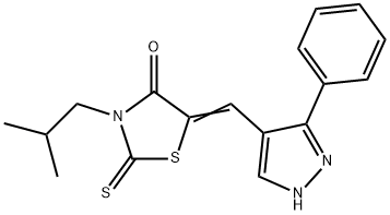 (5Z)-3-(2-methylpropyl)-5-[(3-phenyl-1H-pyrazol-4-yl)methylidene]-2-thioxo-1,3-thiazolidin-4-one 구조식 이미지