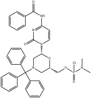 (6-(4-benzamido-2-oxopyrimidin-1(2H)-yl)-4-tritylmorpholin-2-yl)methyl dimethylphosphoramidochloridate 구조식 이미지