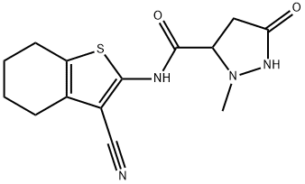 N-(3-cyano-4,5,6,7-tetrahydro-1-benzothiophen-2-yl)-2-methyl-5-oxopyrazolidine-3-carboxamide 구조식 이미지