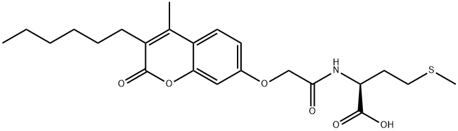 (S)-2-(2-((3-hexyl-4-methyl-2-oxo-2H-chromen-7-yl)oxy)acetamido)-4-(methylthio)butanoic acid 구조식 이미지
