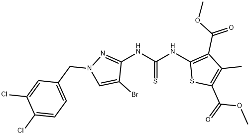 dimethyl 5-(3-(4-bromo-1-(3,4-dichlorobenzyl)-1H-pyrazol-3(2H)-ylidene)thioureido)-3-methylthiophene-2,4-dicarboxylate Structure