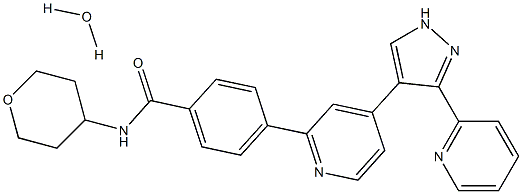 4-{4-[3-(Pyridin-2-yl)-1H-pyrazol-4-yl]-pyridin-2-yl}-N-(tetrahydro-2H-pyran-4-yl)benzamide hydrate 구조식 이미지