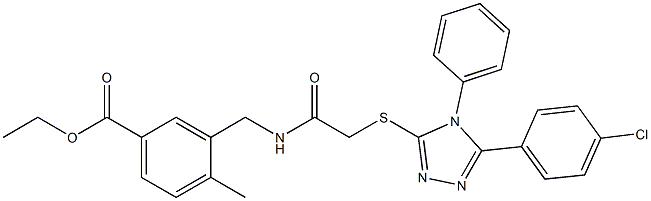 ethyl 3-((2-((5-(4-chlorophenyl)-4-phenyl-4H-1,2,4-triazol-3-yl)thio)acetamido)methyl)-4-methylbenzoate 구조식 이미지