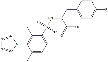 3-(4-fluorophenyl)-2-(2,4,6-trimethyl-3-(1H-tetrazol-1-yl)phenylsulfonamido)propanoic acid 구조식 이미지