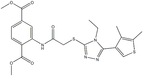 dimethyl 2-(2-((5-(4,5-dimethylthiophen-3-yl)-4-ethyl-4H-1,2,4-triazol-3-yl)thio)acetamido)terephthalate Structure