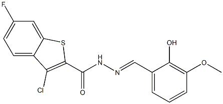 (E)-3-chloro-6-fluoro-N'-(2-hydroxy-3-methoxybenzylidene)benzo[b]thiophene-2-carbohydrazide 구조식 이미지