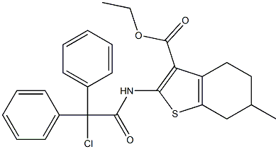 ethyl 2-(2-chloro-2,2-diphenylacetamido)-6-methyl-4,5,6,7-tetrahydrobenzo[b]thiophene-3-carboxylate 구조식 이미지